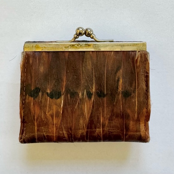 [SOLD] Vintage 70’s/80’s Genuine Peacock Feather & Leather Wallet / Coinpurse - Picture 4 of 13